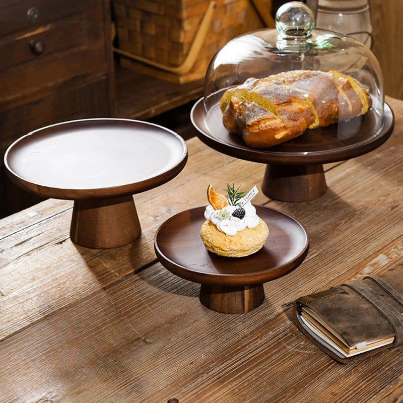 Japanese acacia tall cake plate wedding dessert table display stand home furnishings fruit snacks wooden tray