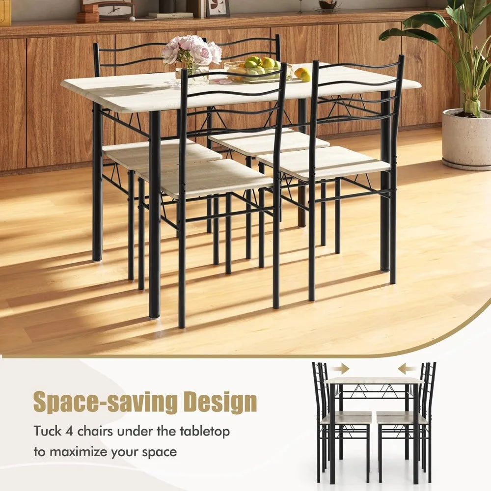 Modern 5-piece dining table set with 4 chairs wood and metal kitchen breakfast furniture in beech - united states