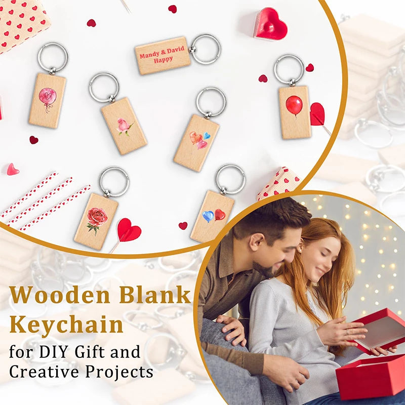 100pcs rectangular wood keyring wooden keychain - key chain