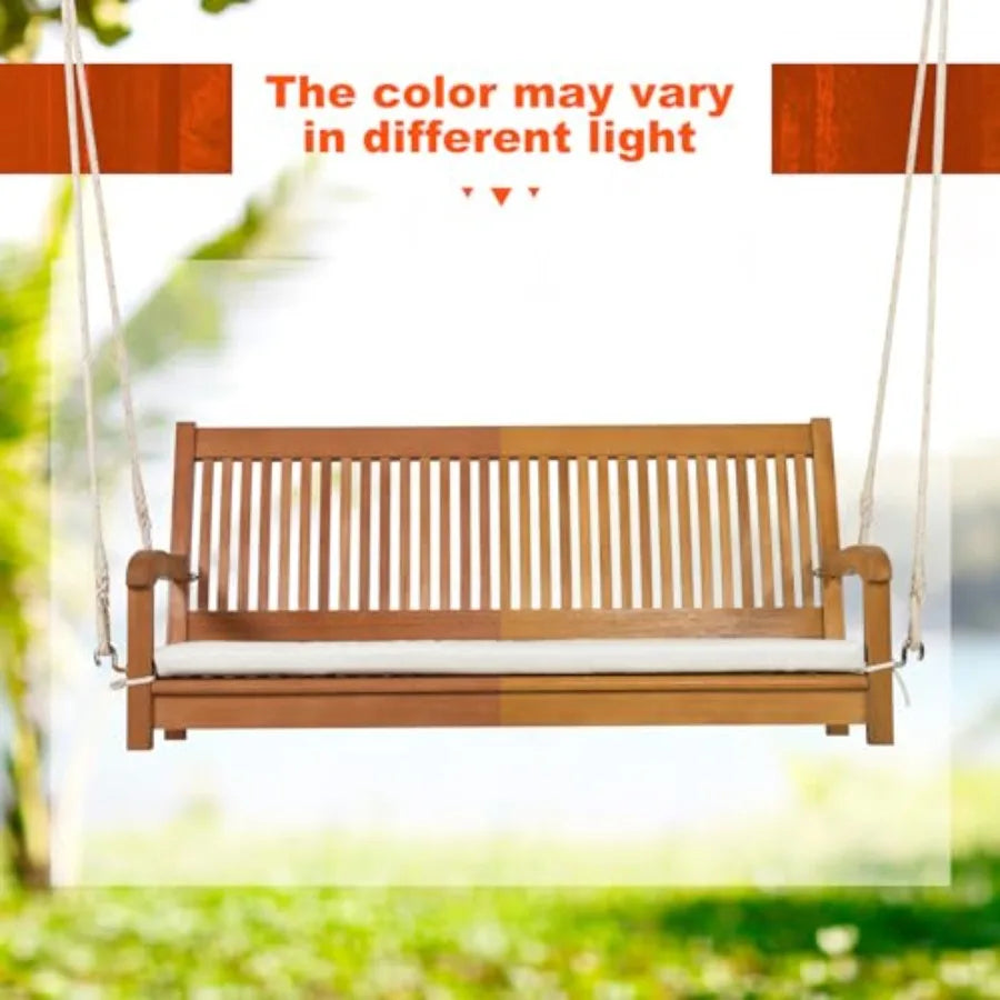 2 person hanging porch swing outdoor bench with ropes high back cozy armrests heavy duty 800lbs wooden sw - united