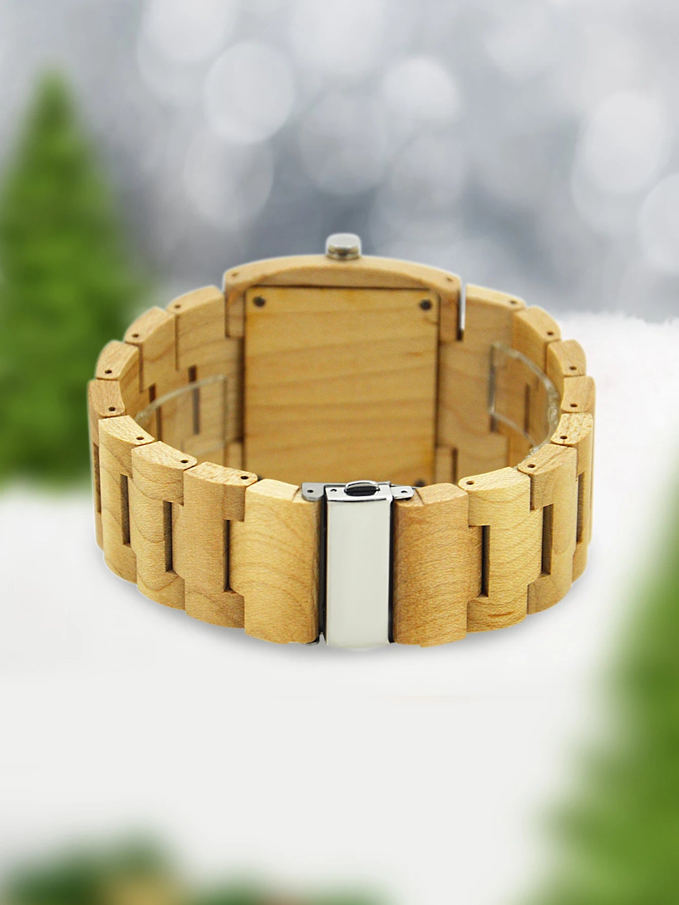 Square dial wooden watches for men dual time display wood - 021c