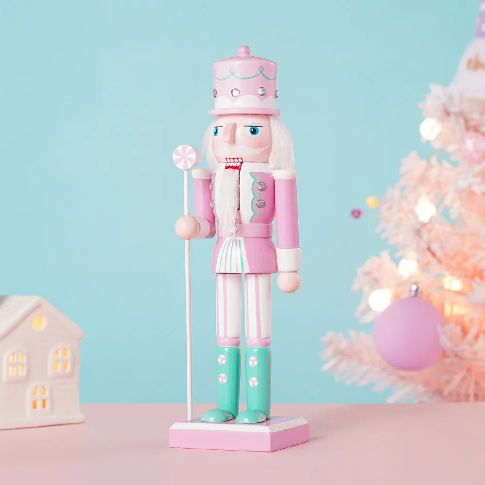 Wooden nutcracker ornament candy series soldier statues handcraft doll toy home office decoration christmas gift 25cm