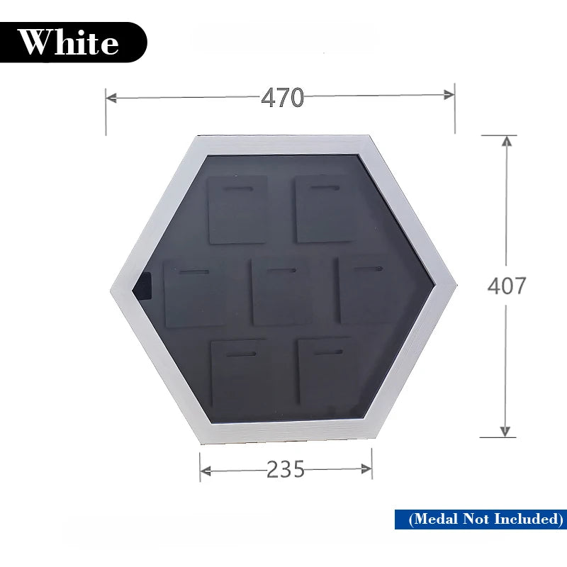 Wooden hexagonal medals frames for marathon display wall mounted picture sports football running swimming - white