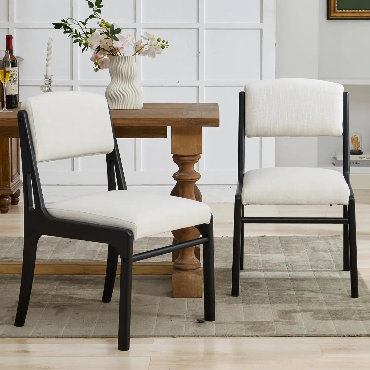 Pu leather dining room chairs set of 2 upholstered open backrest kitchen with light coffee solid wood legs modern side