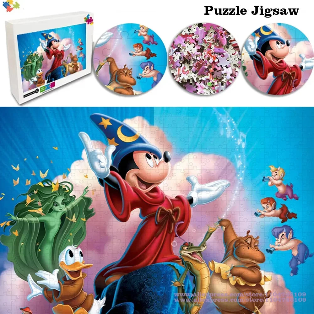 Disney mickey mouse jigsaw puzzle reative diy mini wooden 108/200/300/500/1000pcs educational toys kids birthday gifts