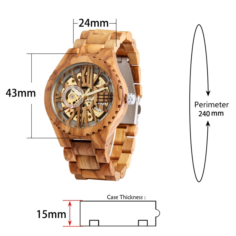 Luxury roman digital wooden men’s automatic mechanical hand wind watch casual fashion trend accessories - wood watch
