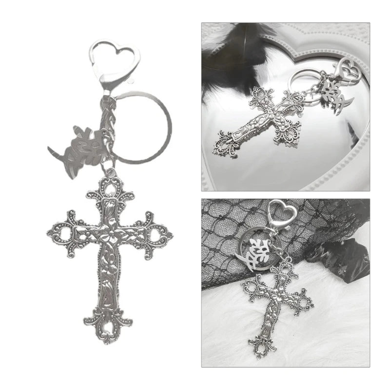 Wood cross pendants keychains keyring hanging ornaments olive keychain gift for men women - alloy - religious