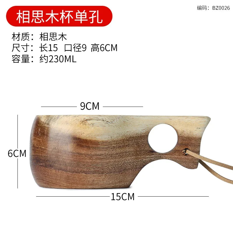 Wooden finland mug creative outdoor camping travel cup nordic style handmade milk coffee bar beer mugs - a3 230ml