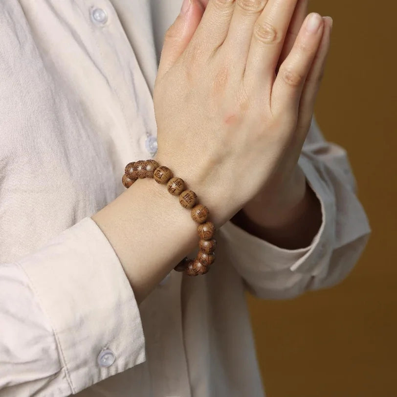 Carved buddha beads six paths wood wooden bracelet reciting hand chain cus made real mantra jewelry