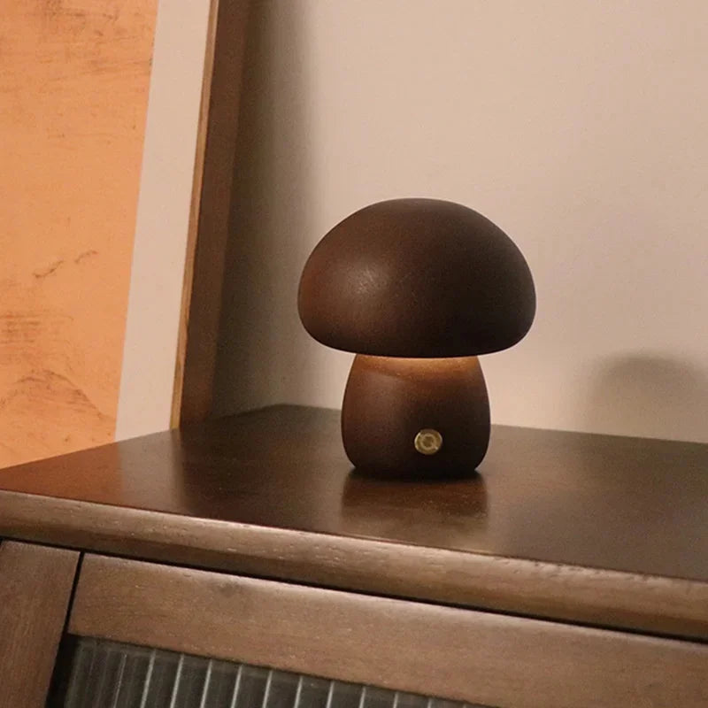 Ins led night light with touch switch wooden cute mushroom bedside table lamp for bedroom childrens room sleeping lamps