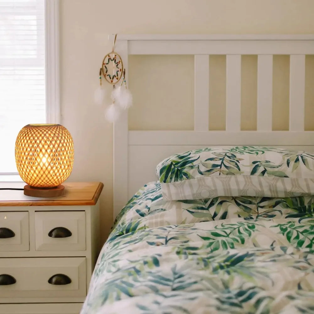 Bohemian hand-woven natural bamboo table lamps vintage vine rattan decorative desktop lights for study teahouse bedside