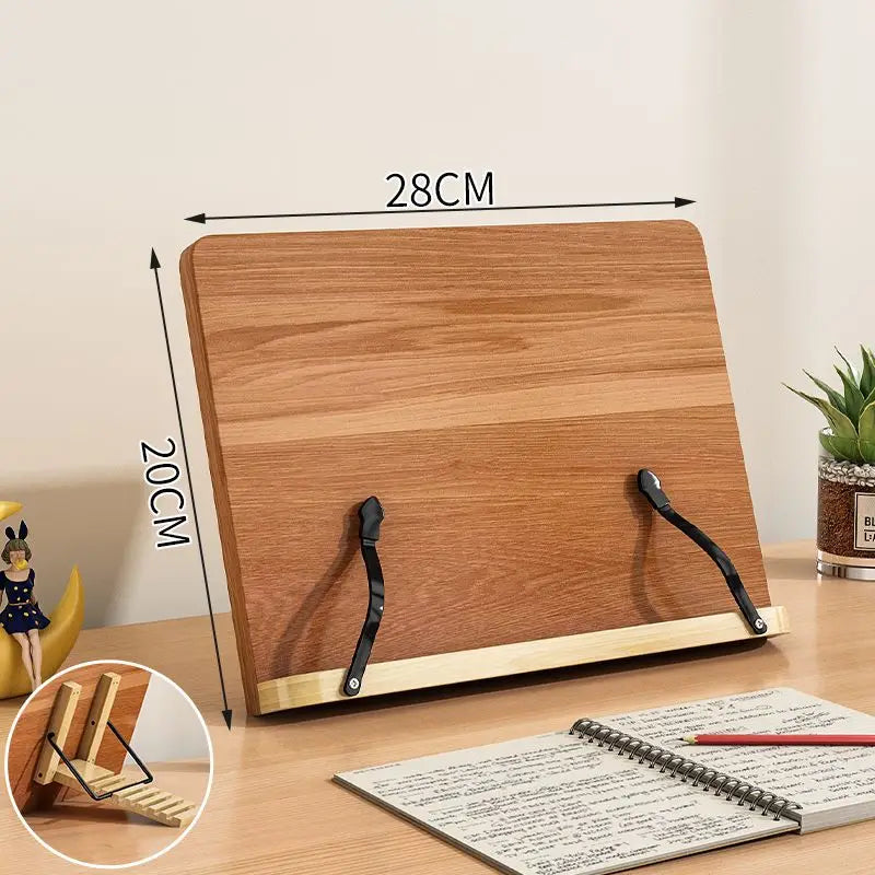 Wooden reading stand adjustable book holder student notebook clip bookshelf for note-taking portable desk - 28x20cm