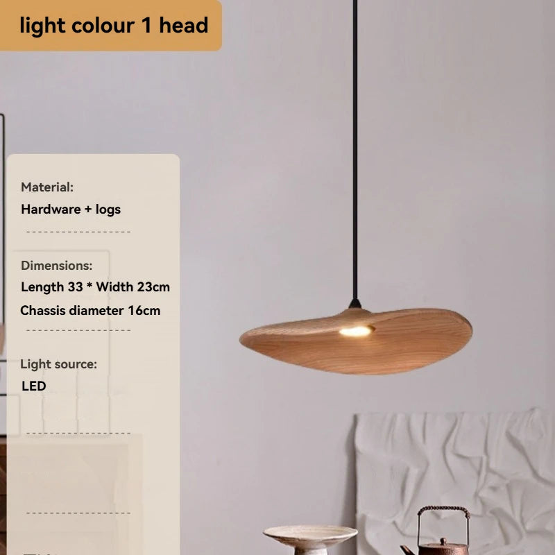 Solid wood walnut color leaf multi-head combination chandelier living room main lamp restaurant wabi-sabi retro style