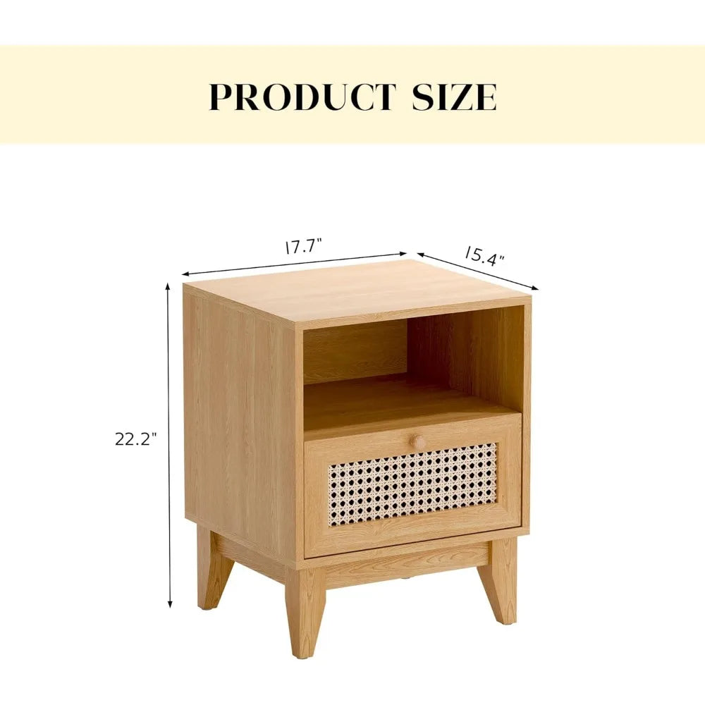 Boho-style farmhouse nightstand with drawers for bedroom use - natur / united states