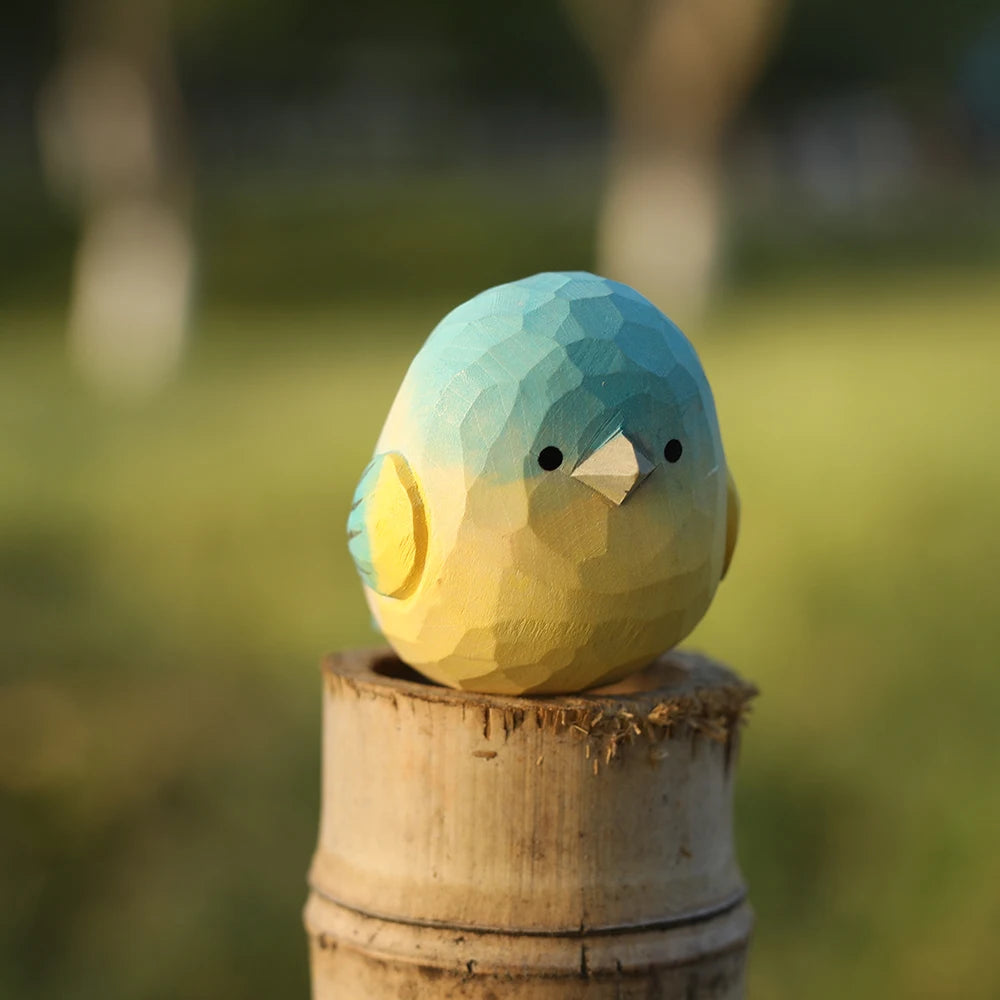 Handcrafted wood carving bird statue retro sparrow figurines small animal sculpture for living room bedroom christmas