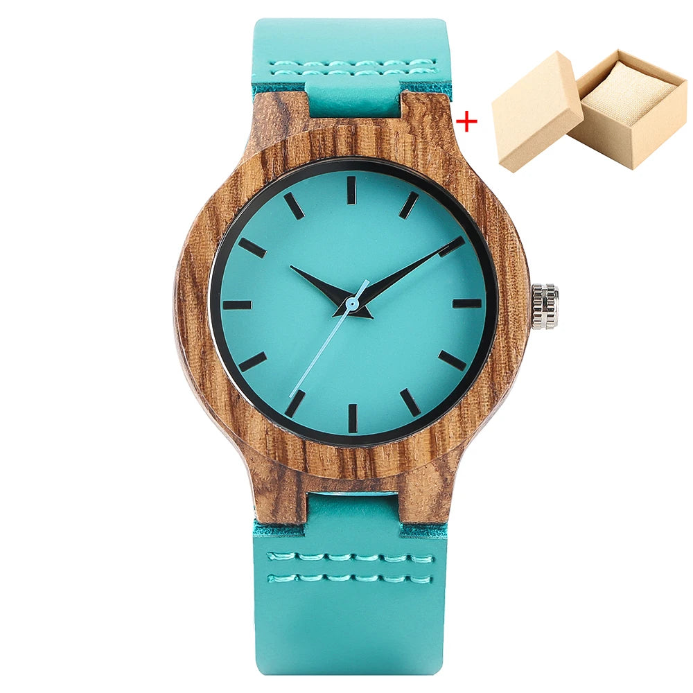 Minimalist scale blue dial quartz wood watches for men women couple styles genuine leather lover’s wristwatches