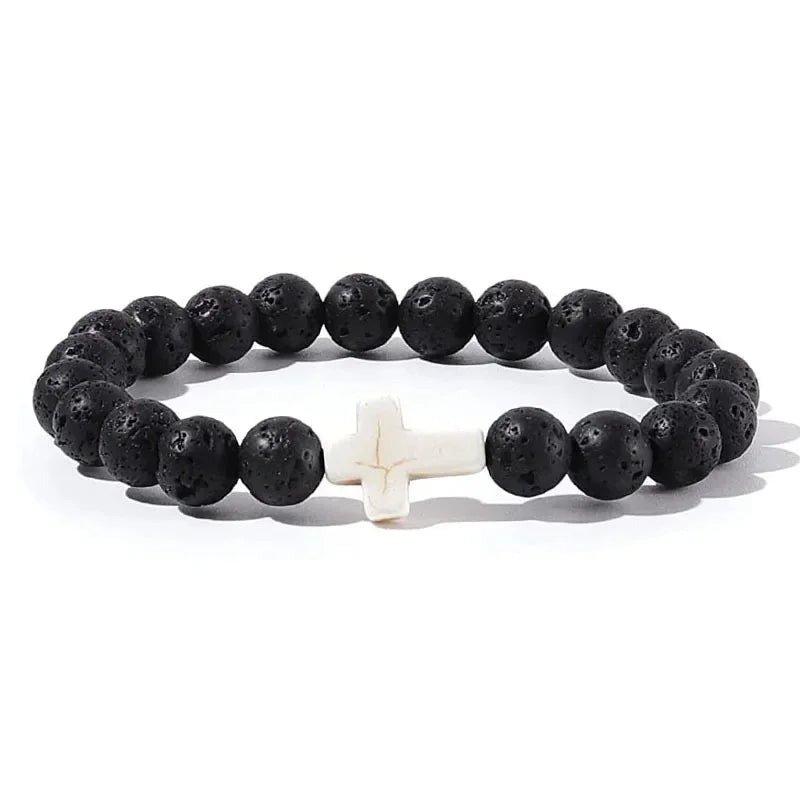 Prayer men natural stone wood beads rosary hematite cross bracelets onyx meditation bracelet women yoga jewelry homme