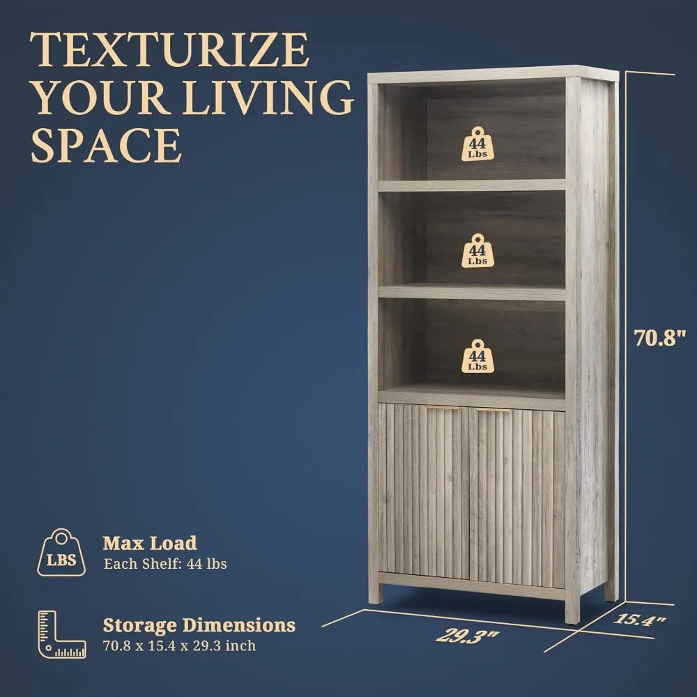 Bookcase tall bookshelf with doors cabinet 15.4in depth 5 tier book shelf wood oak 1.4’’ mdf bookcases storage floor