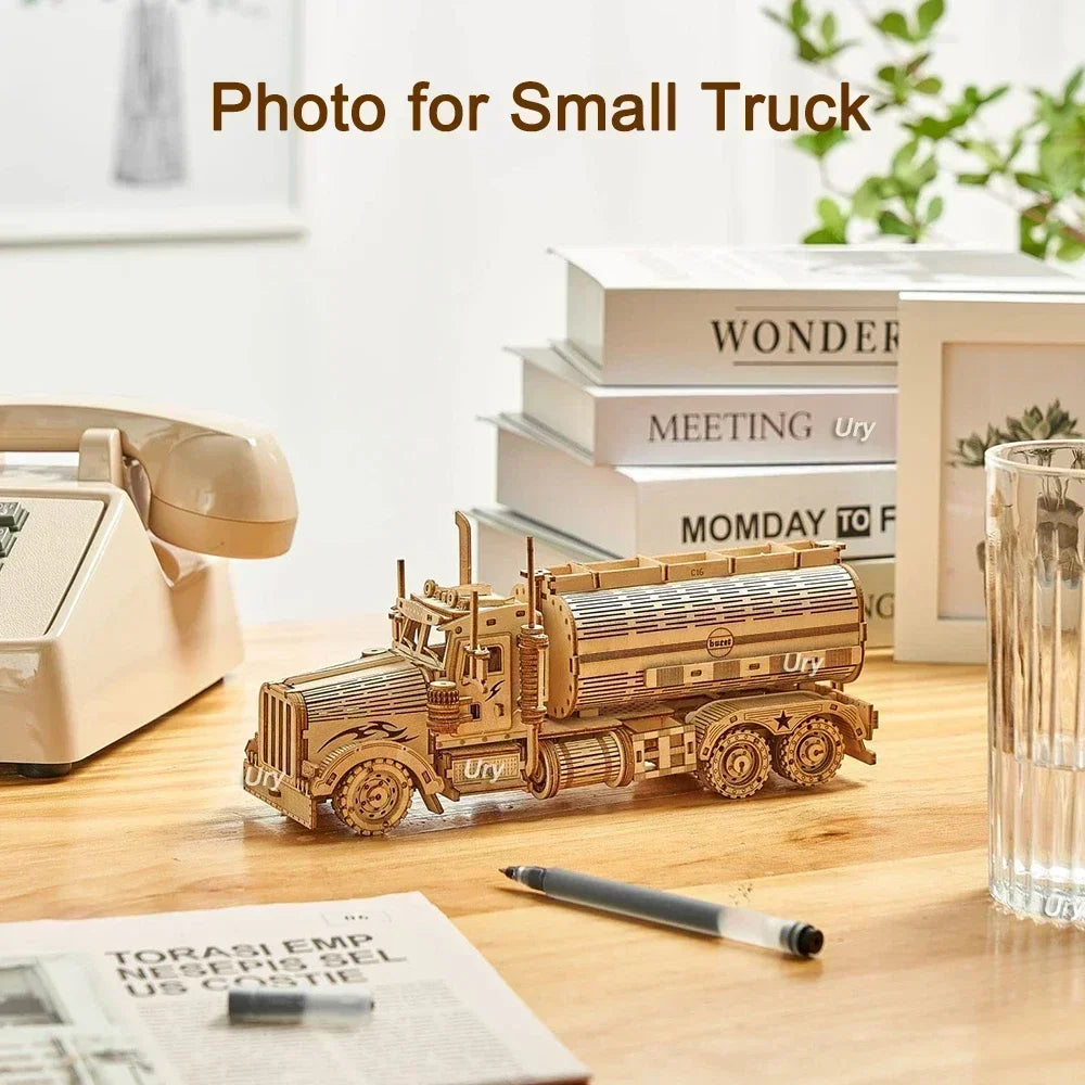 Diy 3d wooden puzzles money box piggy bank fuel truck model building block kits assembly jigsaw toy gift for children