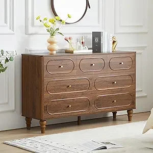 3 drawer fluted dresser for bedroom mid century modern chest of drawers wood storage small organizer livi - walnut 7