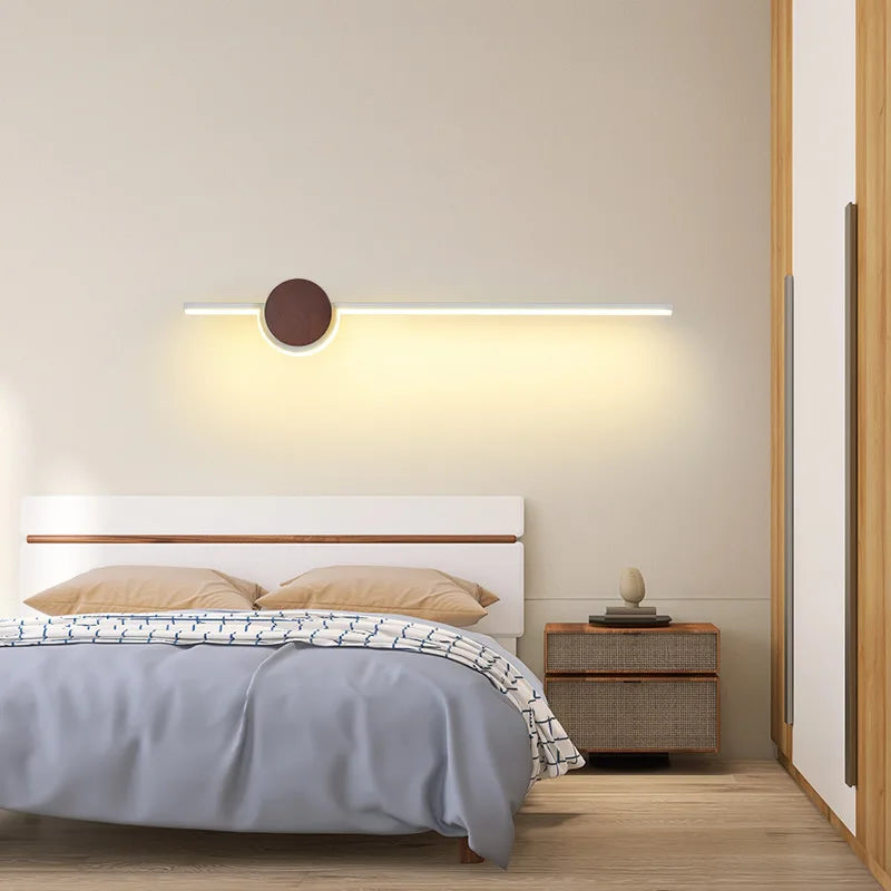 Wood long wall lamp for bedroom bedside living room sofa background modern corridor aisle study led light home decor