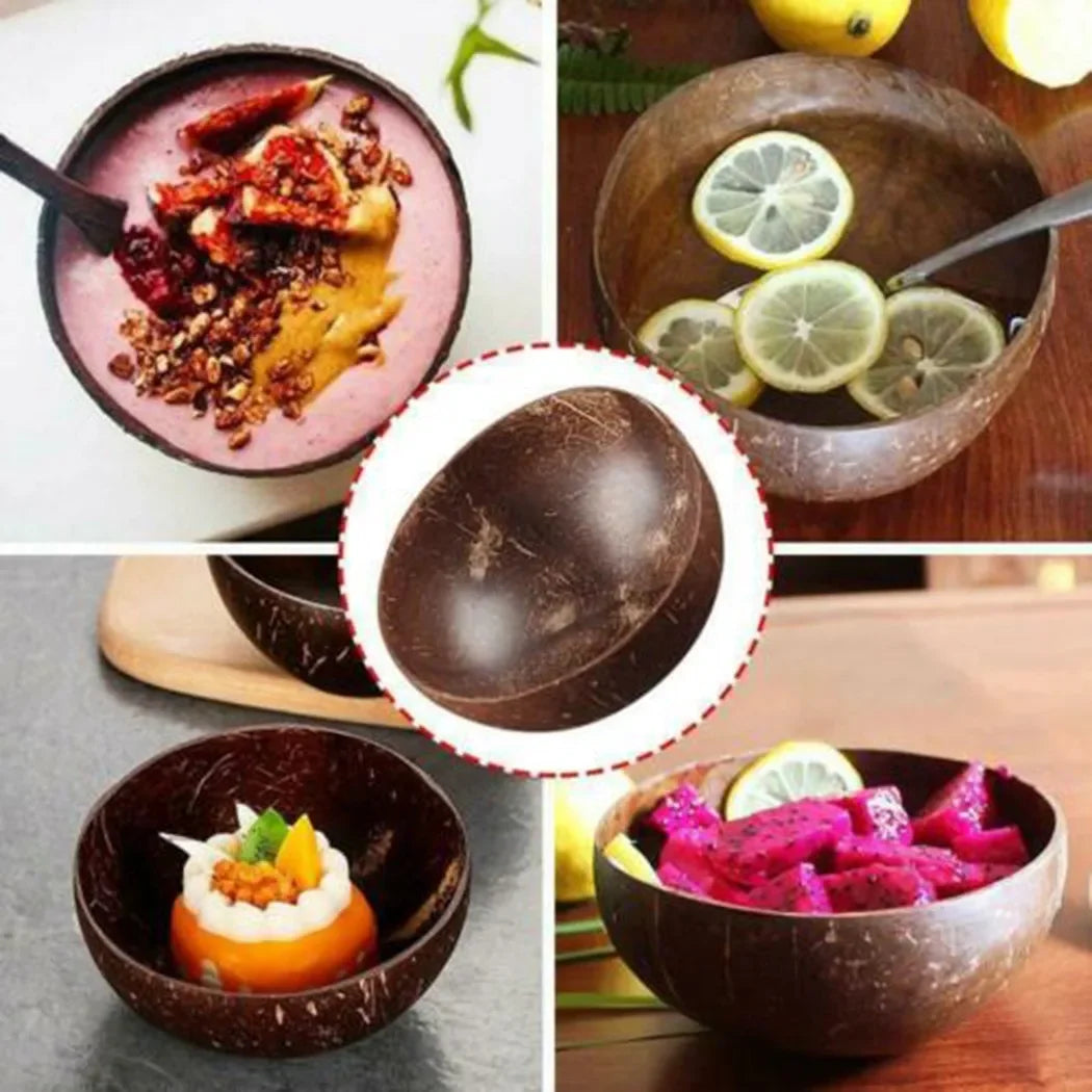 Creative natural coconut bowl set handmade wooden tableware spoon rice fruit salad container home kitchen