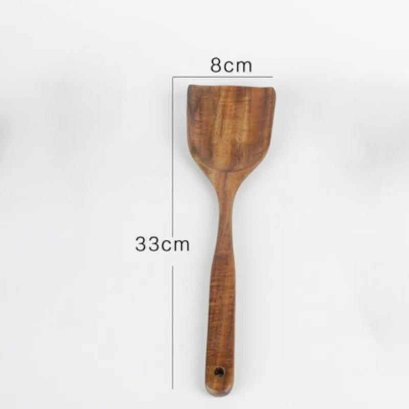 Senior teak cooking spoon acacia wood kitchenware long handled spatula non stick pan heat-resistant easy to clean