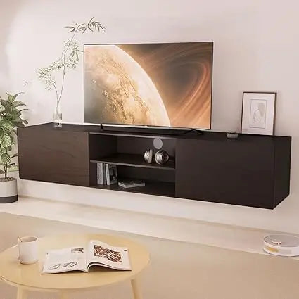 Floating tv stand,70’’ media console for 60’’70’’80’’ tv,entertainment center with storage mid century modern wood tv