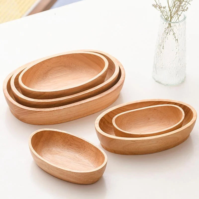 Rubber wooden boat-shaped bowl creative wood salad fruit vintage nut dim sum storage plate home kitchen utensils