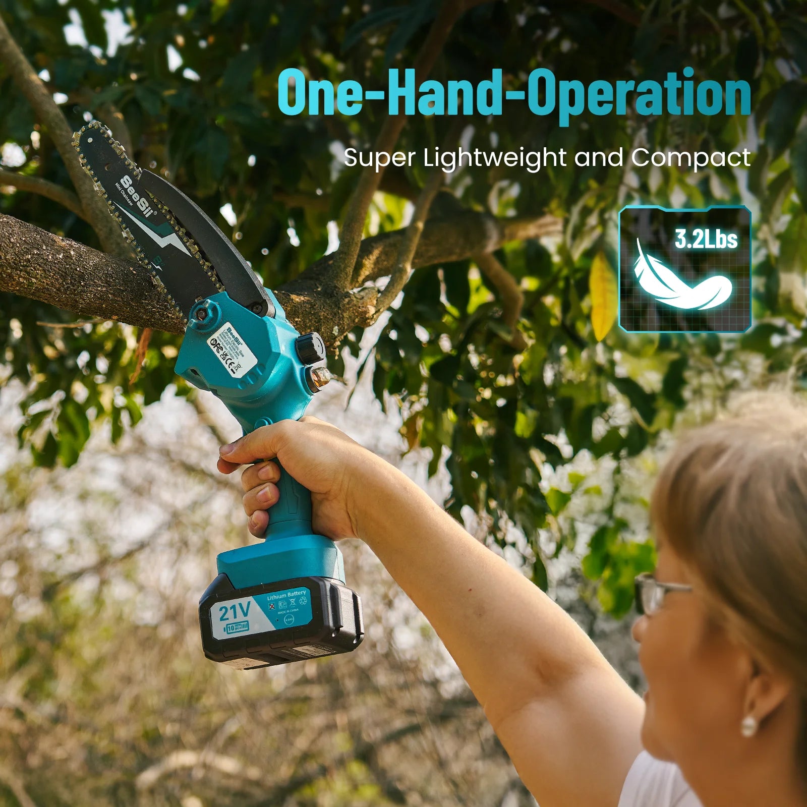 Seesii 8 inch cordless mini electric chainsaw wood cutter pruning garden power tools for makita 18v battery pin