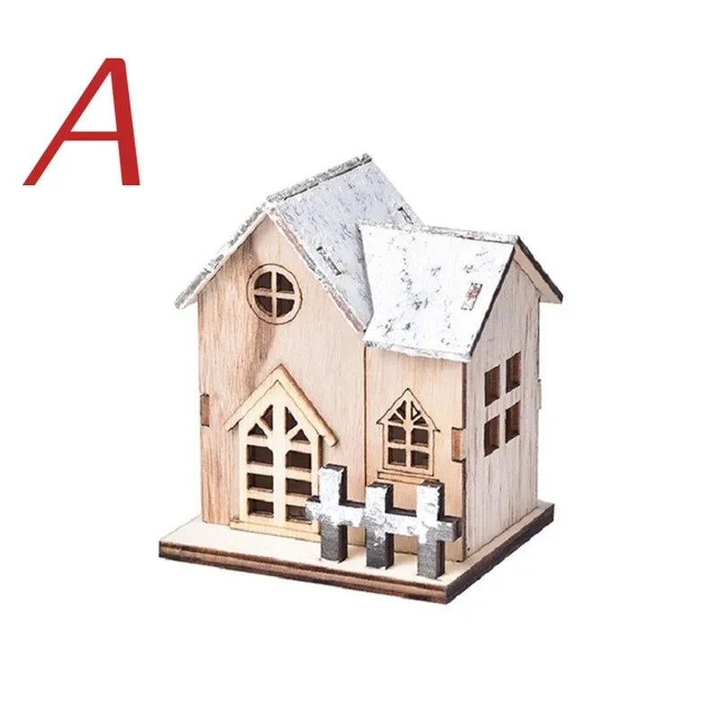 Christmas led light wooden house luminous cabin merry decorations for home diy xmas tree ornaments kids gifts new year