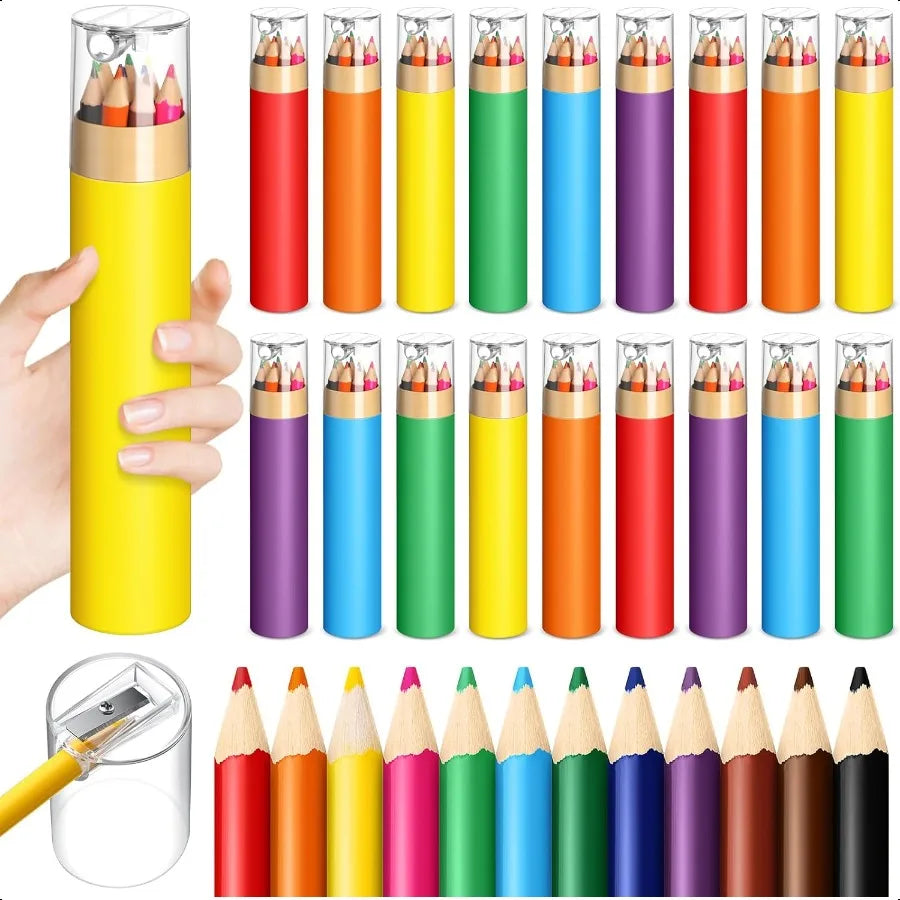 24 pack colored pencils bulk with sharpener for 12 assorted color portable presharpened coloring pencil party f