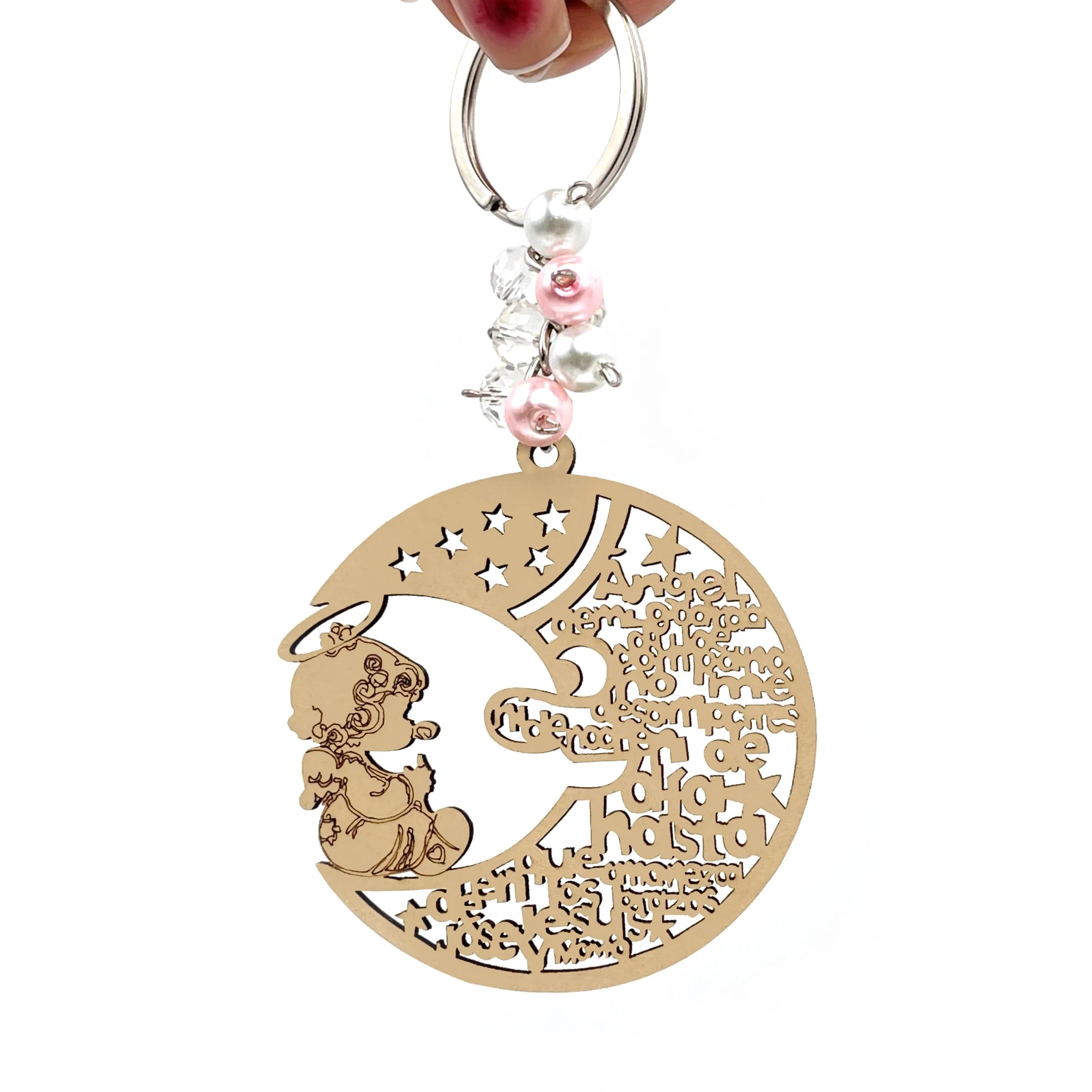 12pcs baptism angel moon girl wood keychain recuerdos de bautizo first communion christening quinceanera sweet 15 favor