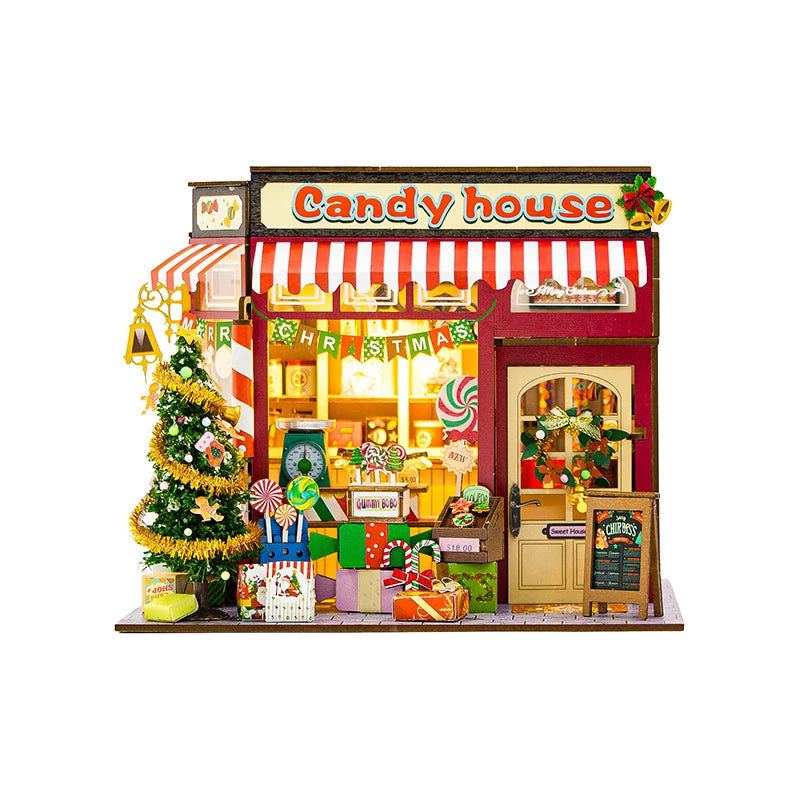 Christmas candy house diy wooden cottage kit - 3d puzzle miniature model creative home decor holiday gift - house