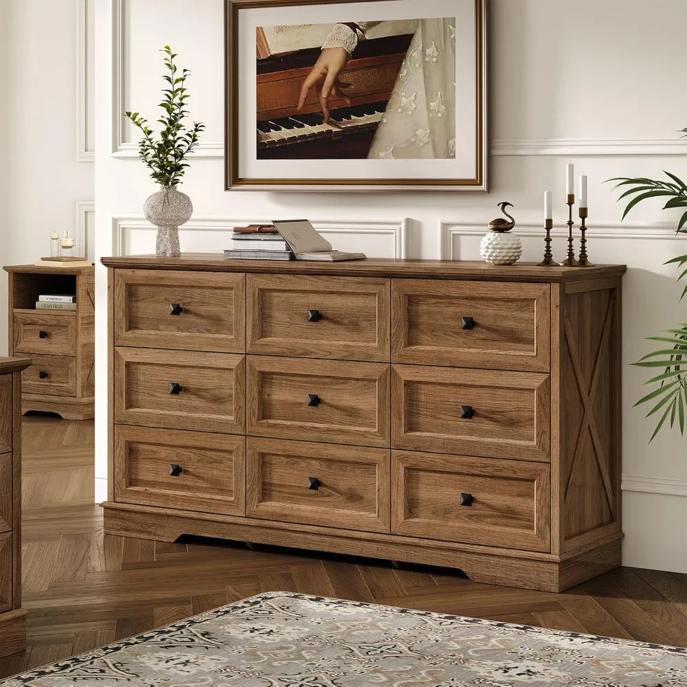 Farmhouse 9 drawer dresser dressers chest of for bedroom organizer storage 59’’ wide wood