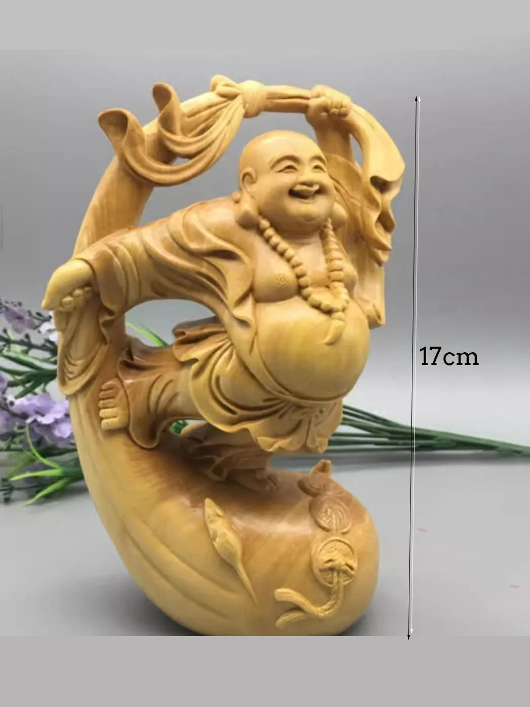 Wooden mi lefo smiling buddha figure statue creative solid wood hand carving cute home decoration fortune ornaments