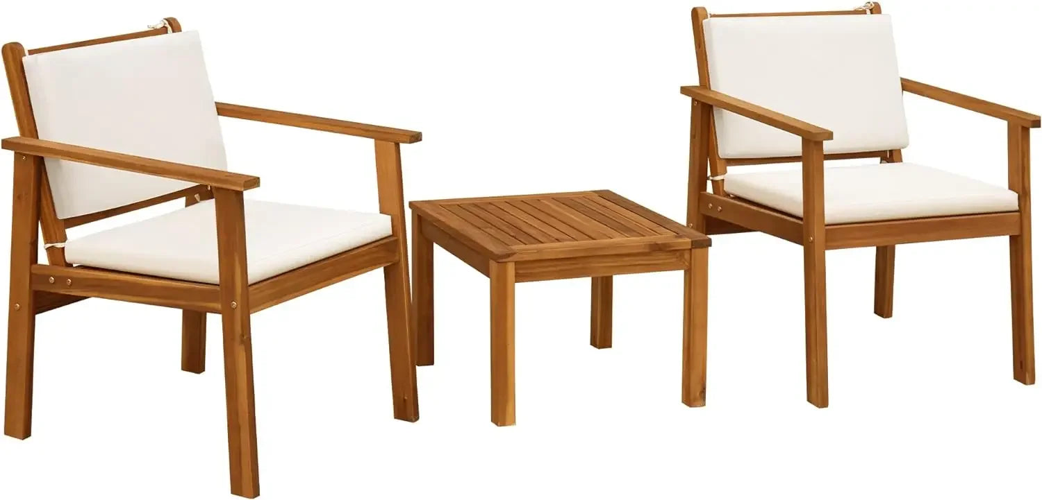 Patio chairs 3 piece acacia wood furniture with coffee table & cushions outdoor conversation set balcony - united