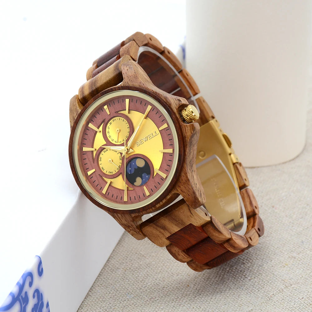 Wooden watch for men husband custom engraved wood wristwatch day&night conversion pattern gift anniversary christmas f