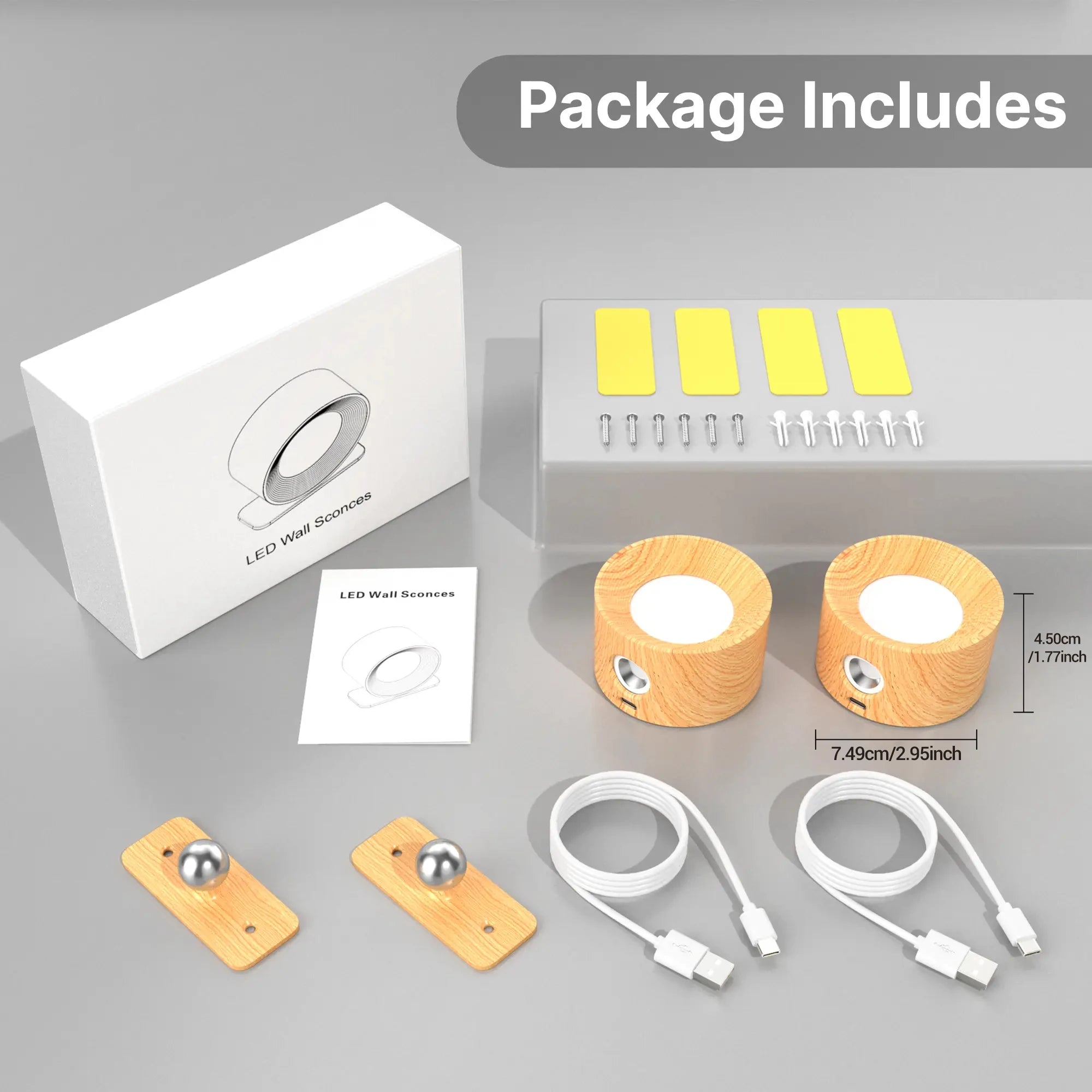 Wooden led wall sconce 360° rotatable dimmable ，magnetic touch control， rechargeable battery operated magnetic night