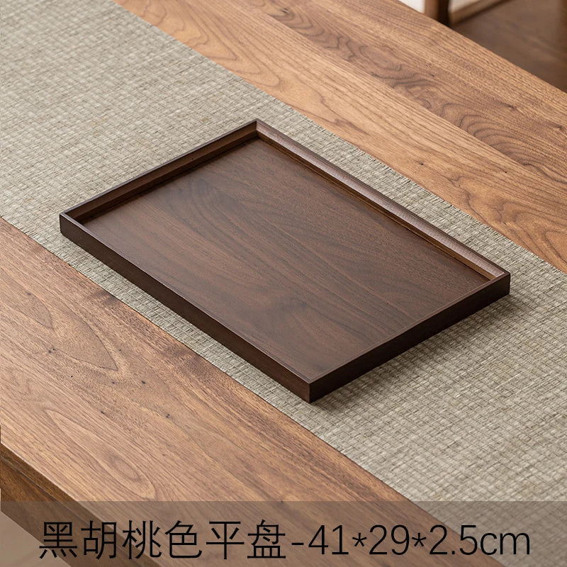 Large size rectangular bamboo wood tea tray display plate walnut color set cup storage handle home use japanese sle