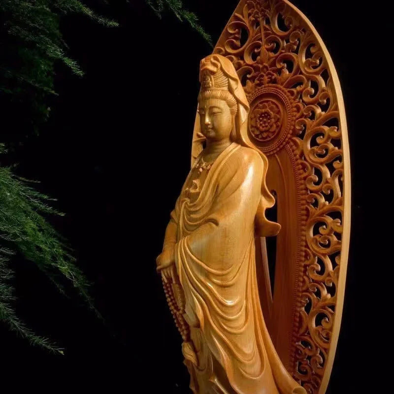 Wooden figure buddha guanyin bodhisattva feng shui statue chinese statues home room office decoration accessories - 1