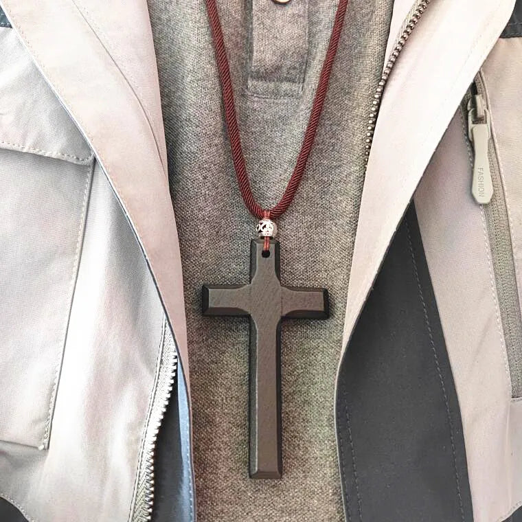 Retro artistic wooden cross nelace korean faion pendant long men’s sweater chain hanging decoration ex version - classy