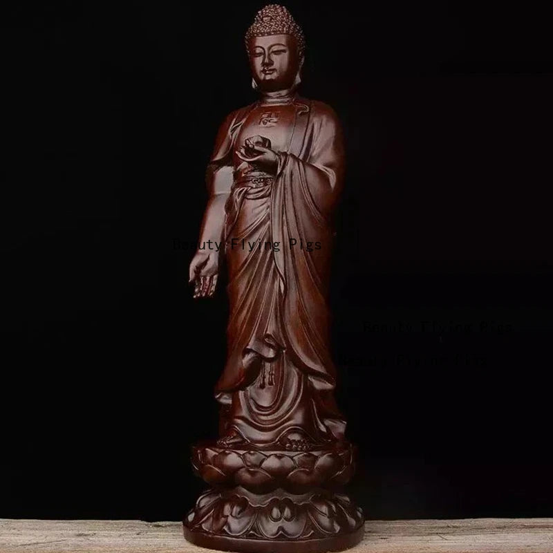 High 13/17/27cm wood carving the buddha figurine amitabha statue sculpture home decoration wooden craft art ornament
