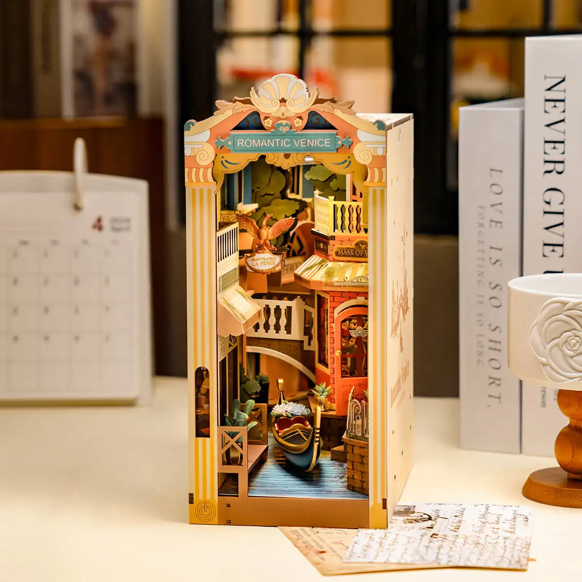 Robotime rolife romantic venice book nook home decoration shelf insert kit 3d wooden toys great gifts for wife girls