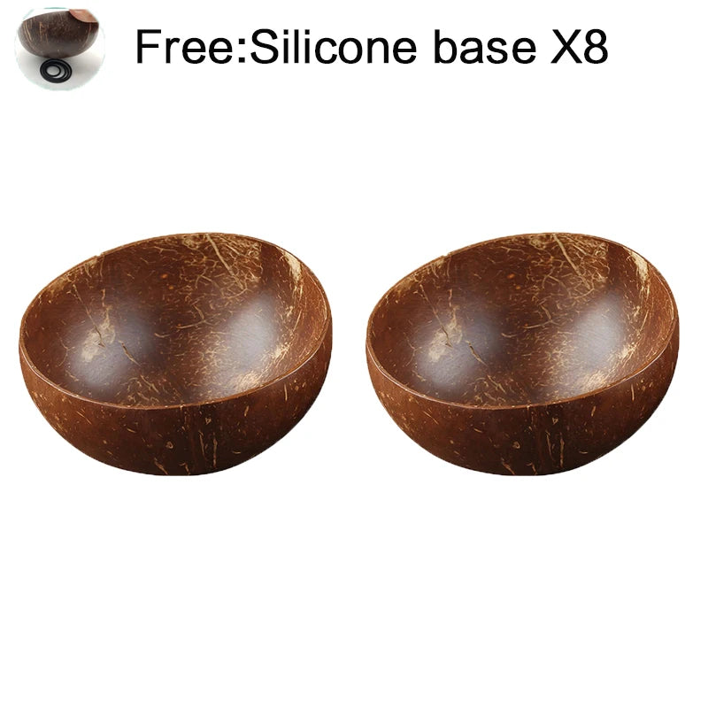 Coconut bowl set natural handmade shell tableware wood spoon dessert fruit salad mixing rice ramen wooden bamboo - 2