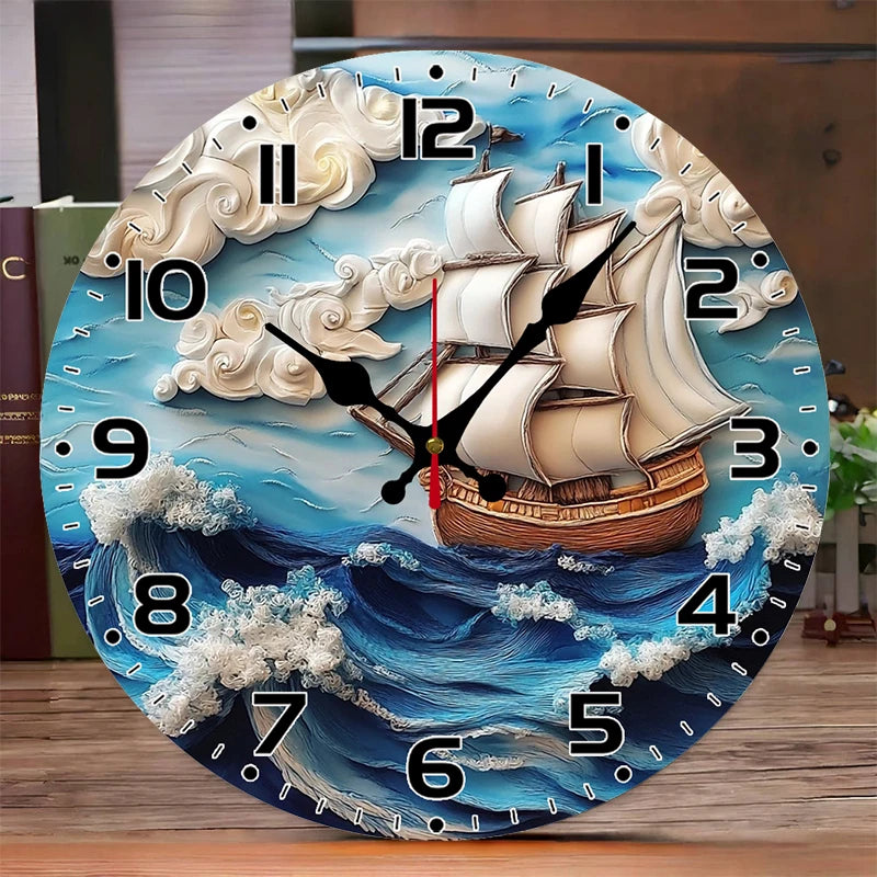 Transportation wooden round silent hanging wall clock,suitable for living room,office,study room,bedroom,home