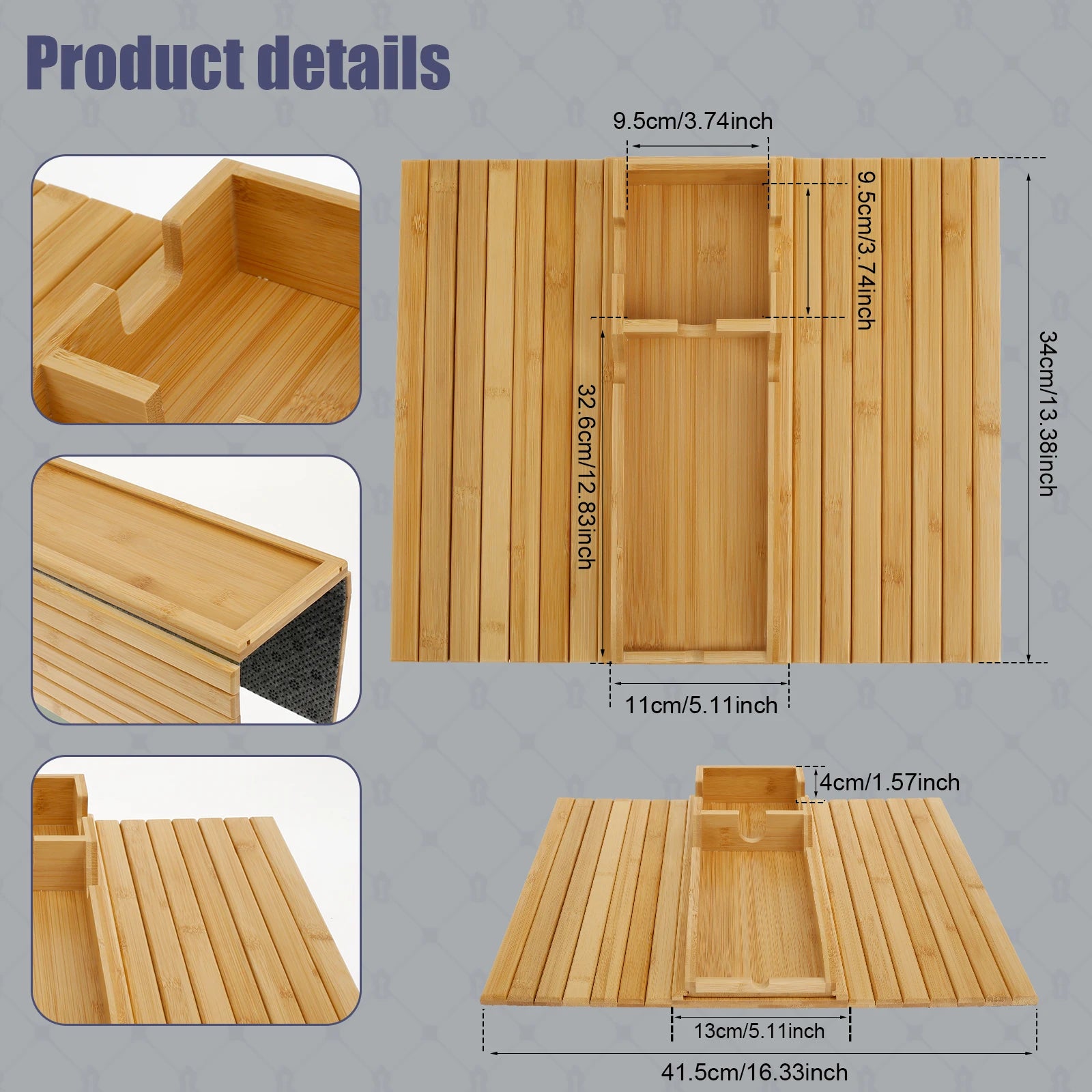 Couch cup holder bamboo wood sofa armrest tray foldable anti-slip arm side storage