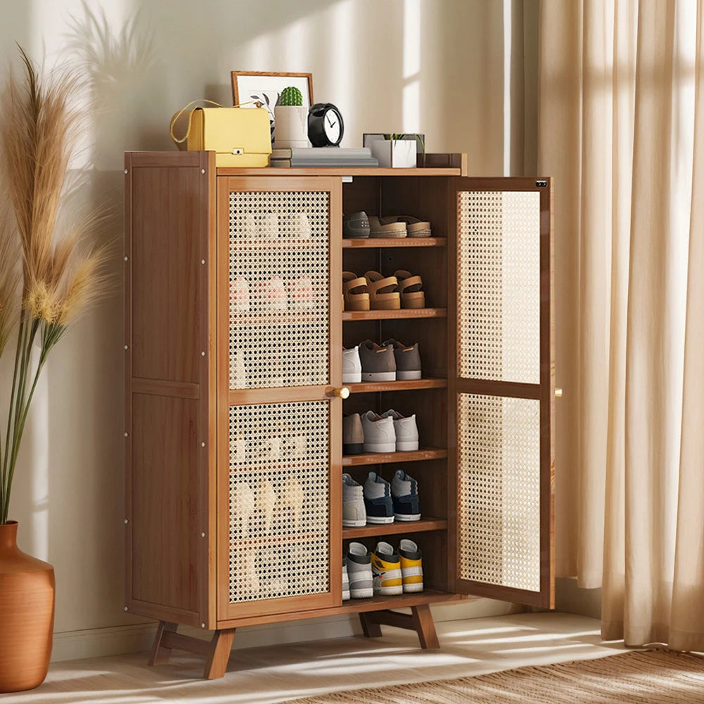 5/7 tiers shoe rack organizer with doors storage cabinet wooden shelves for entrance living room