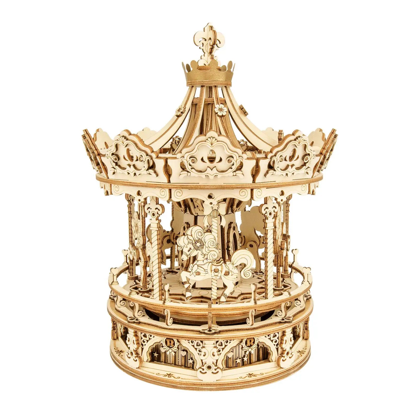 Robotime 3d wooden puzzle 336pcs rotatable diy romantic carousel game gift for children kids adult amk62 assembly music