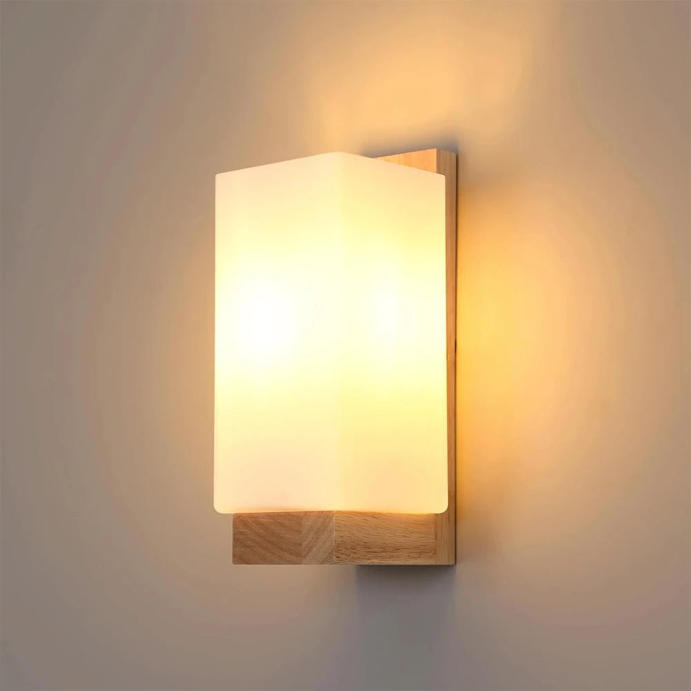 Nordic wood wall lamps with glass shade home indoor decor sconce bedside lamp modern led light night lights fixtures
